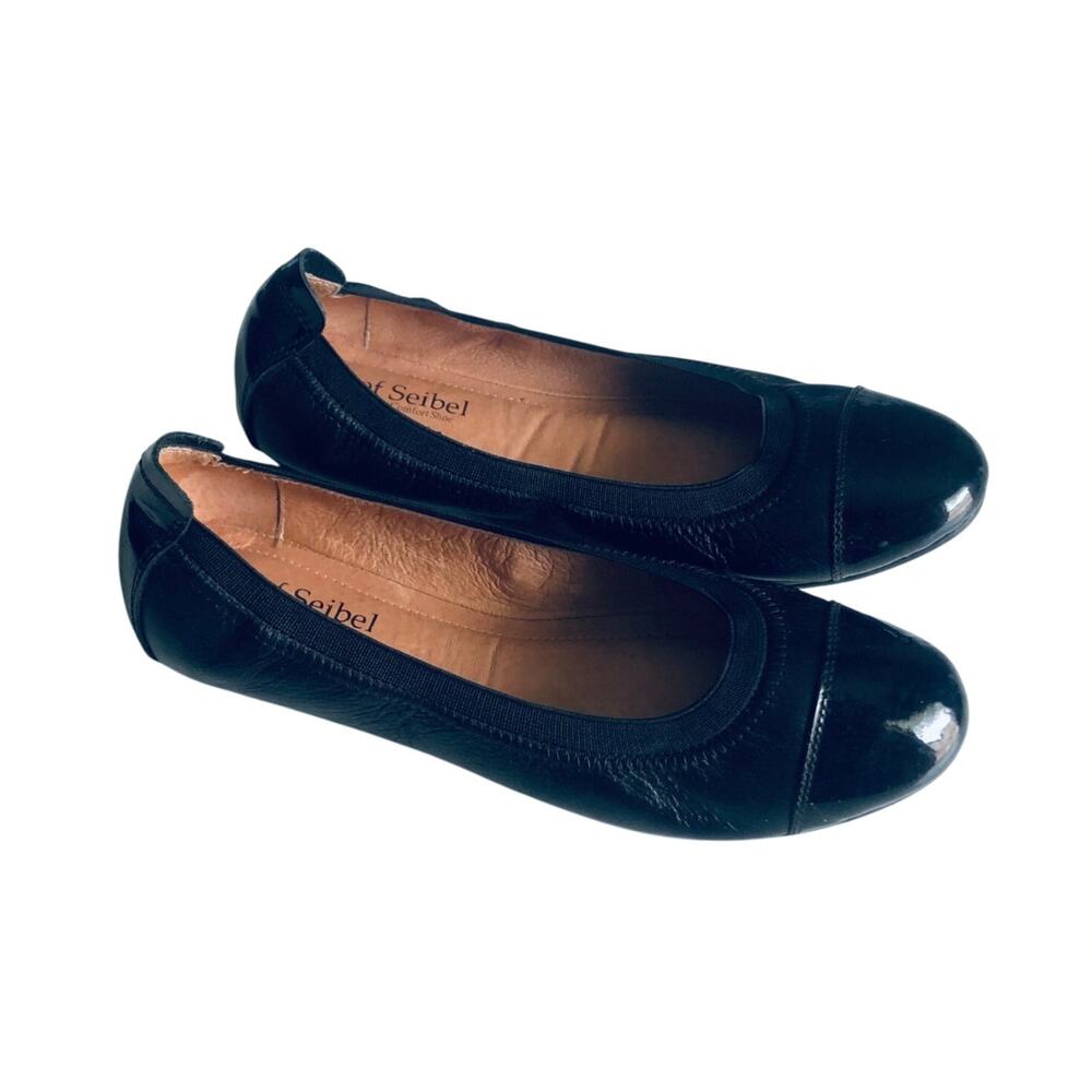 Josef Seibel Women's 37 Patent Toe Black Leather Comfort Flat SZ 6-6.5